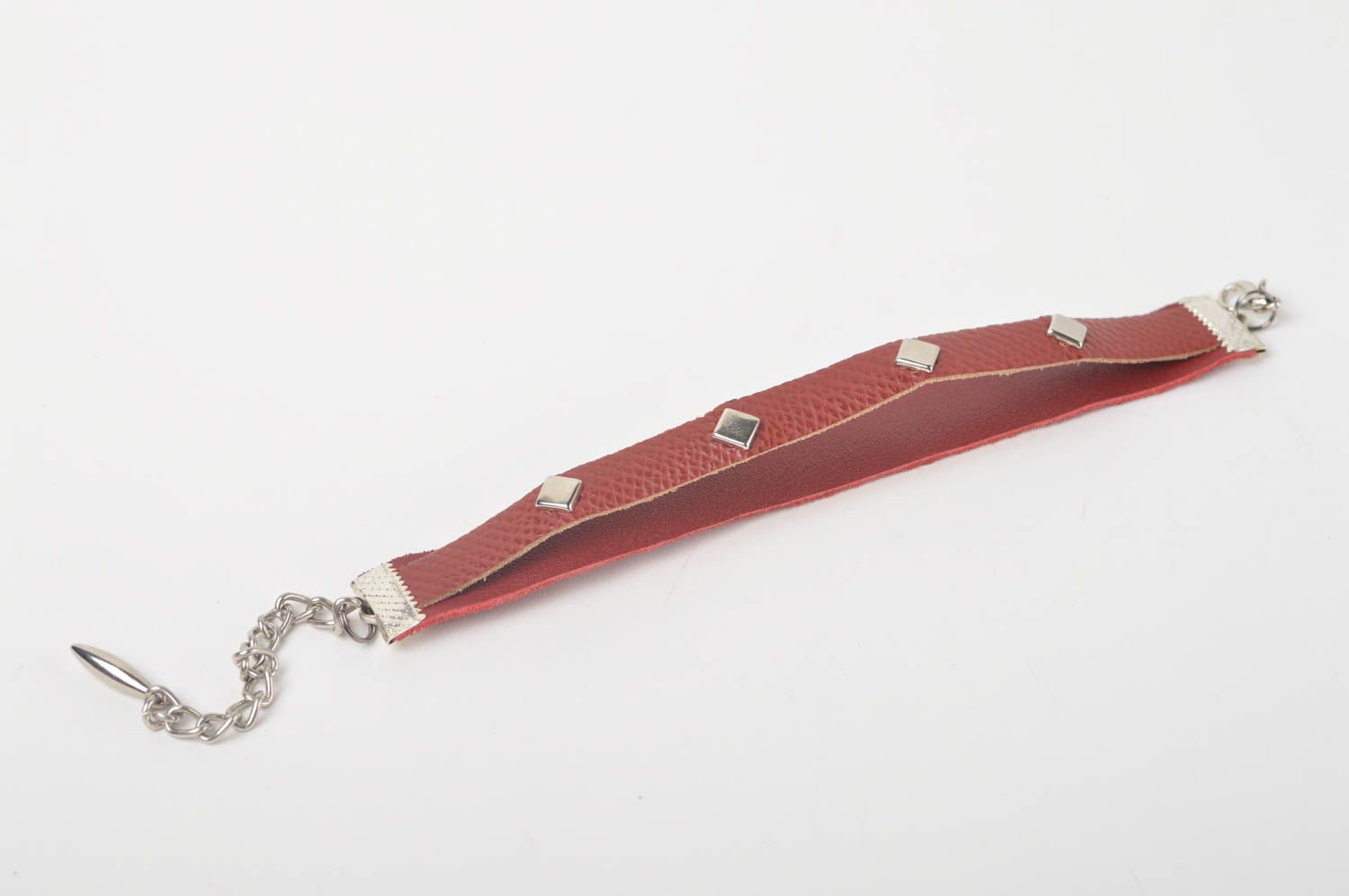 Bracelet cuir Bijoux fait main design original large rouge Accessoire femme photo 5