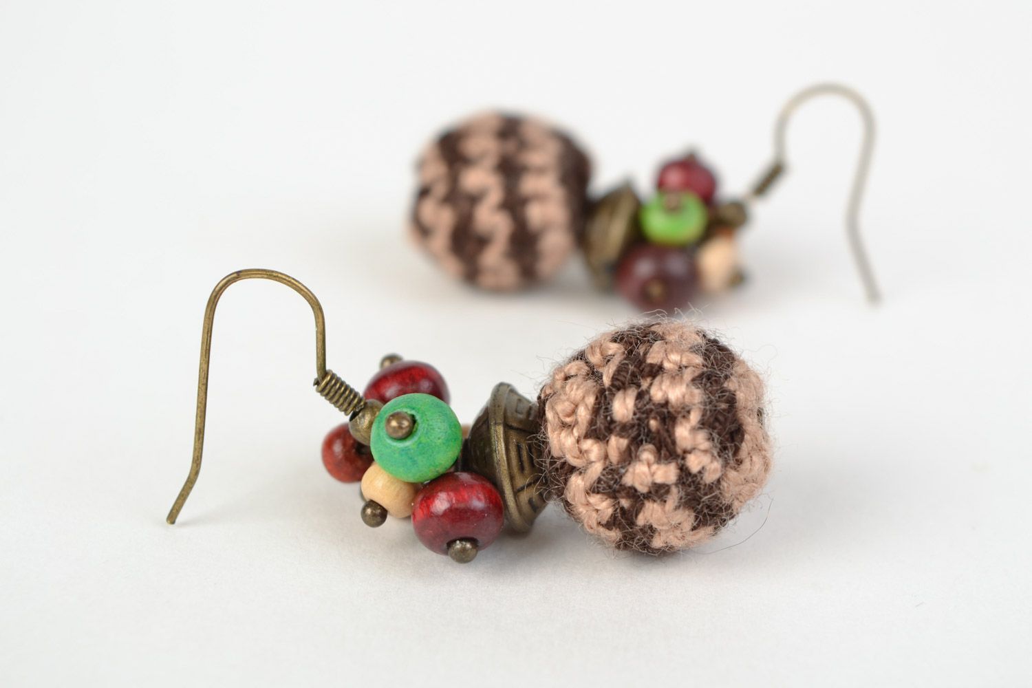 Handmade cute ball-shaped dangling earrings crocheted of acrylic threads Berries photo 1