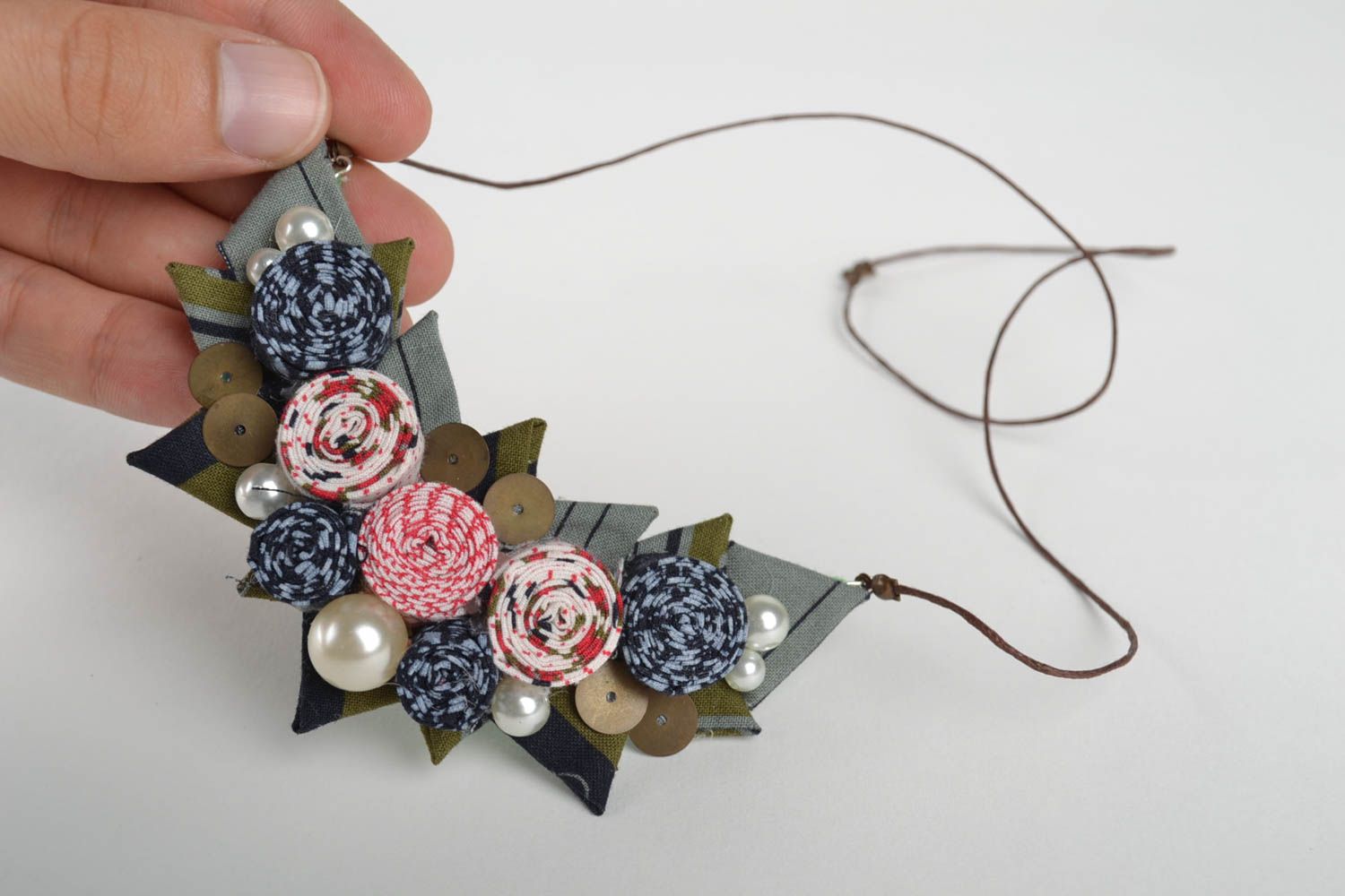Handmade Blumen Collier Modeschmuck Halskette Geschenk für Frauen aus Textil foto 5