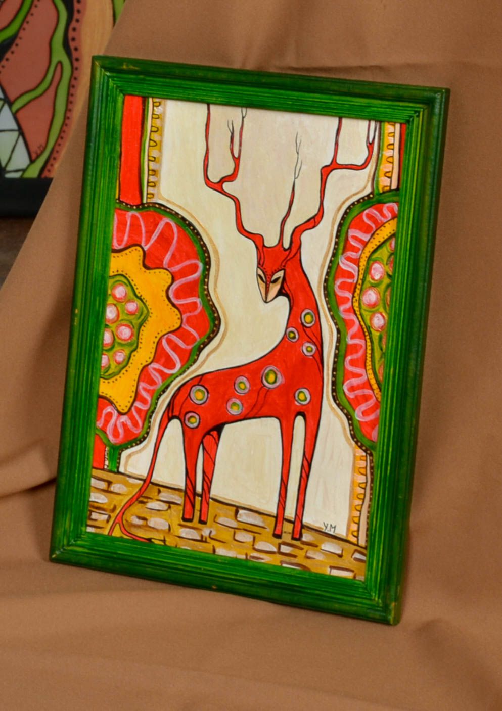 Wall hanging painted with acrylics on wood chipboard Deer photo 1