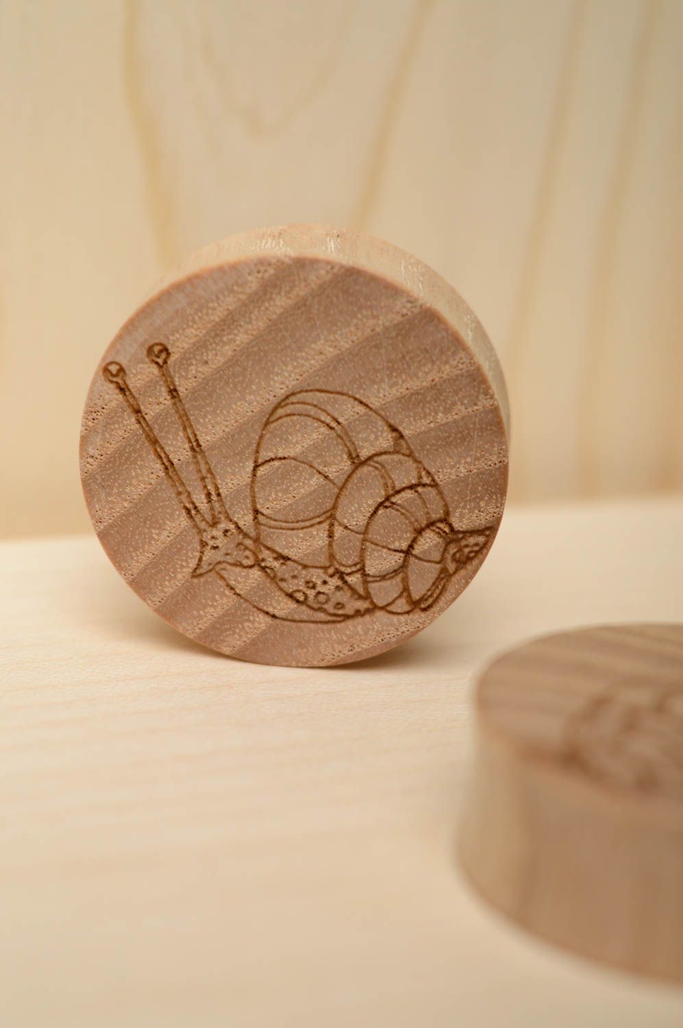 Wooden plug earrings with handmade engraving 30 mm photo 5