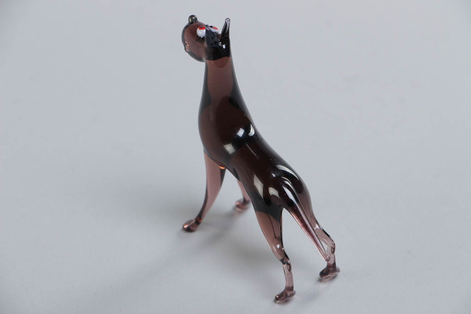 Handmade glass lampwork statuette in the shape of dark brown purebred dog photo 4