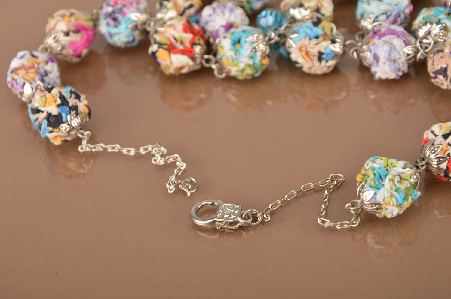 Stylish beautiful necklace handmade textile accessory designer jewelry photo 5