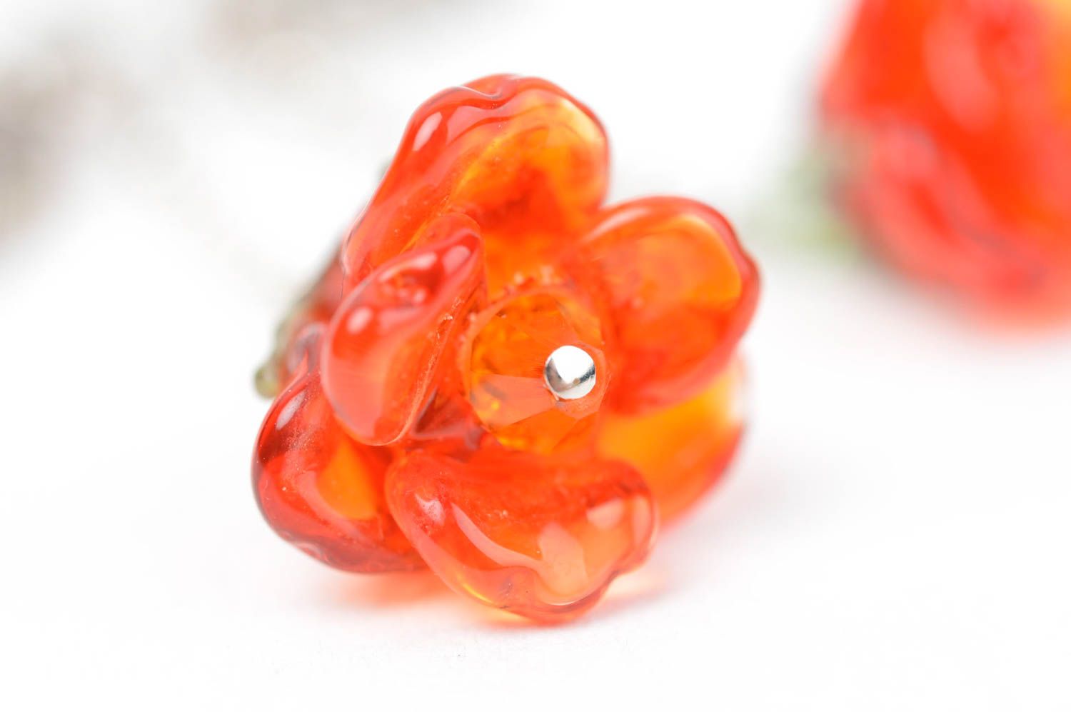 Boucles d'oreilles longues Bijou fait main fleurs orange en verre Cadeau femme photo 2
