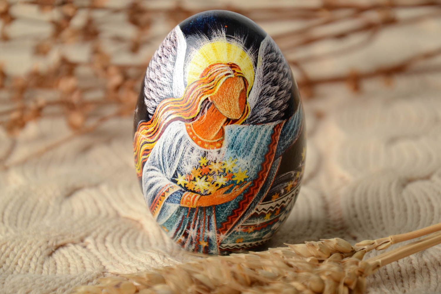 Painted goose egg with carved elements photo 1