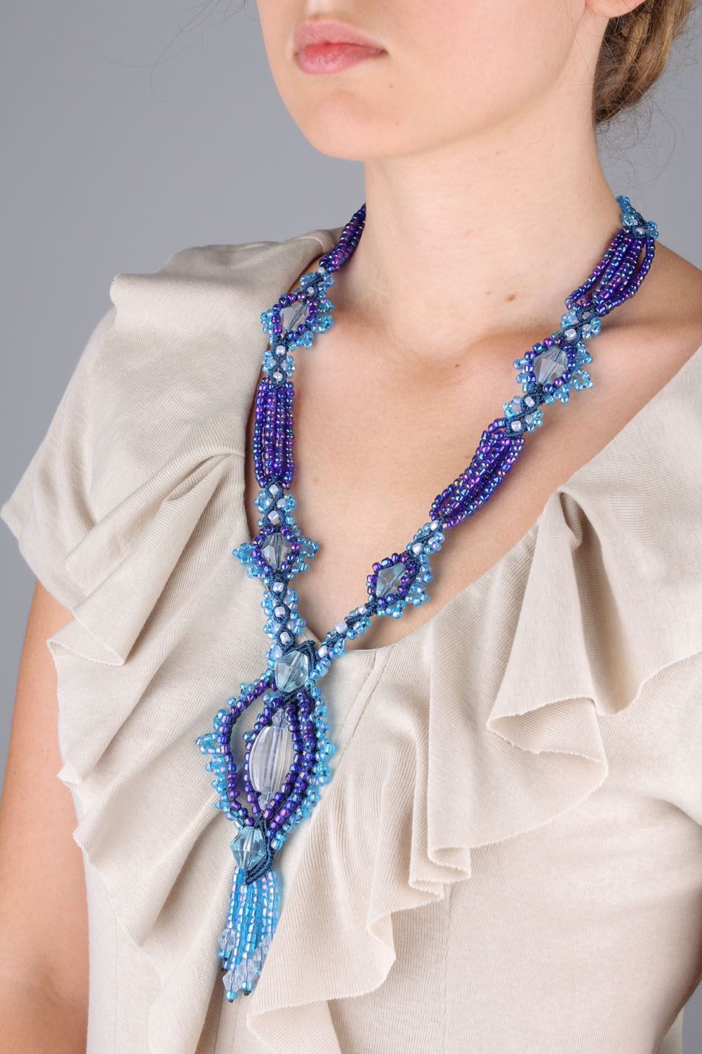 Massive macrame woven necklace photo 1