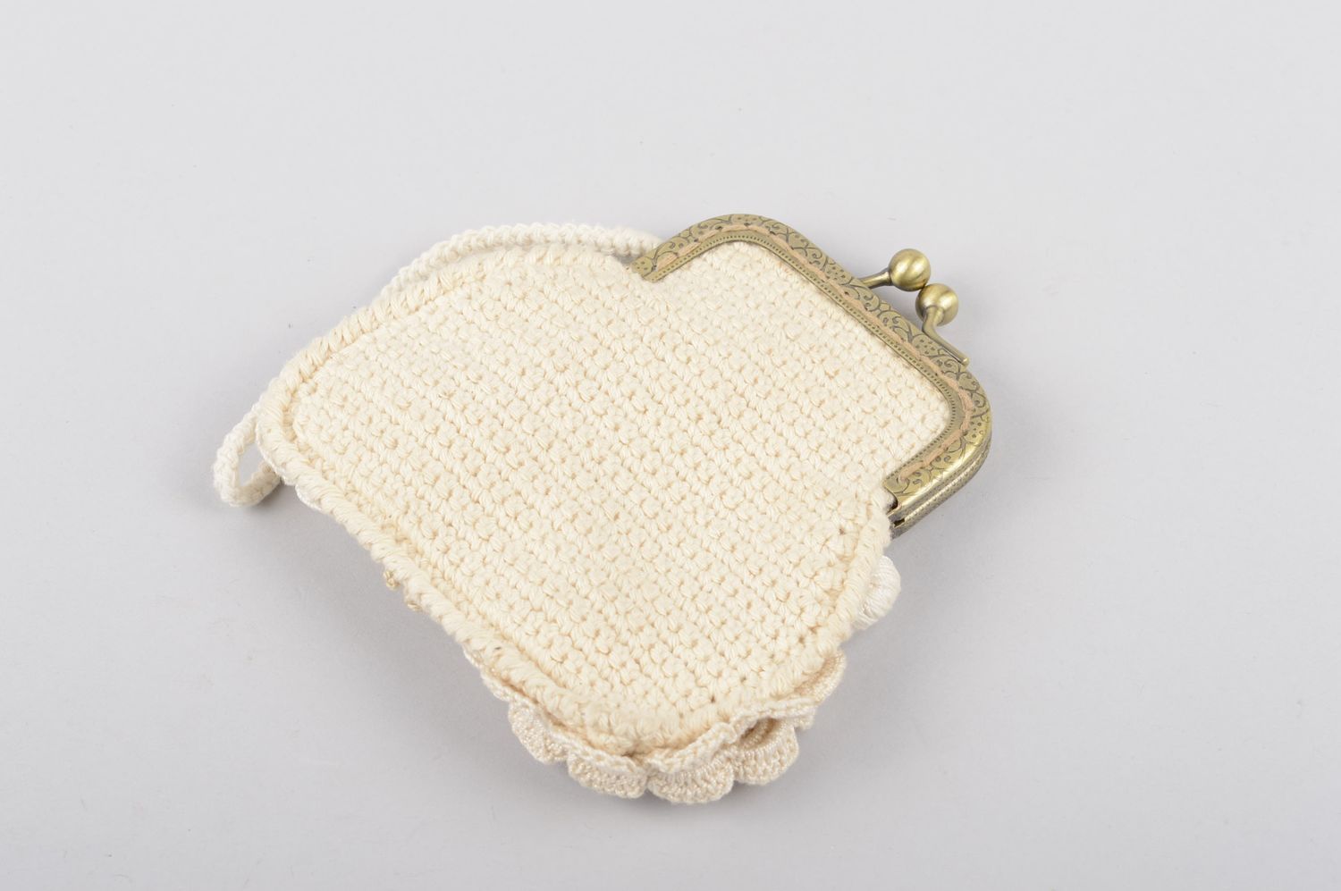 Handmade women purse purse for odd money white crocheted purse present for women photo 3