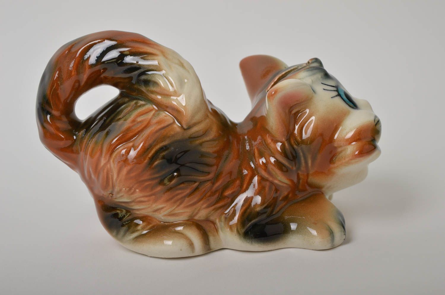 Salvadanaio fatto a mano di argilla gatto in ceramica regalo originale  foto 4