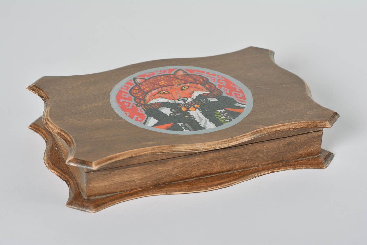 Originelle schöne rechteckige handgemachte Schatulle aus Holz mit Bemalung foto 1