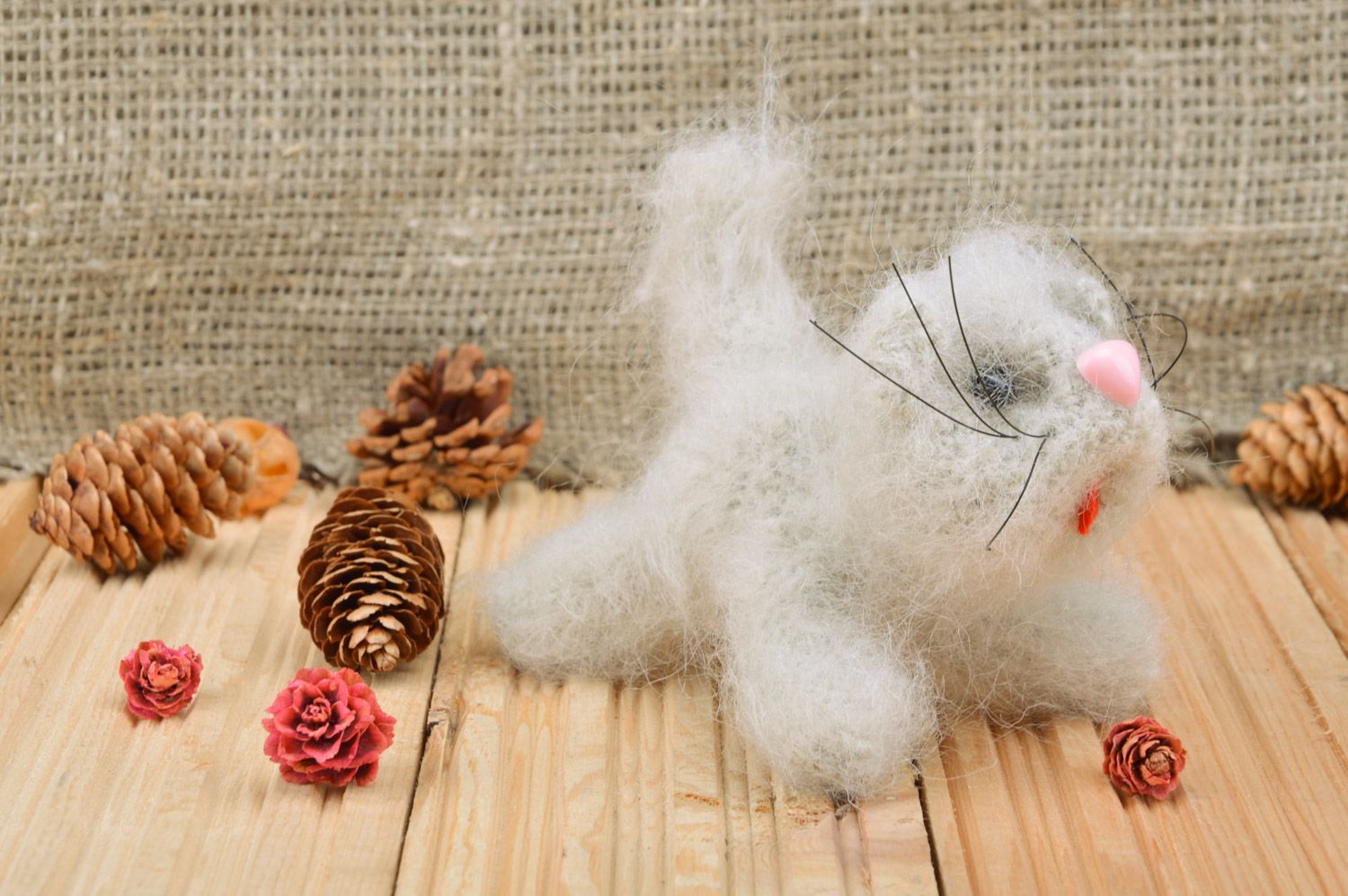 White handmade crochet soft toy hare-cat Fluffy photo 1