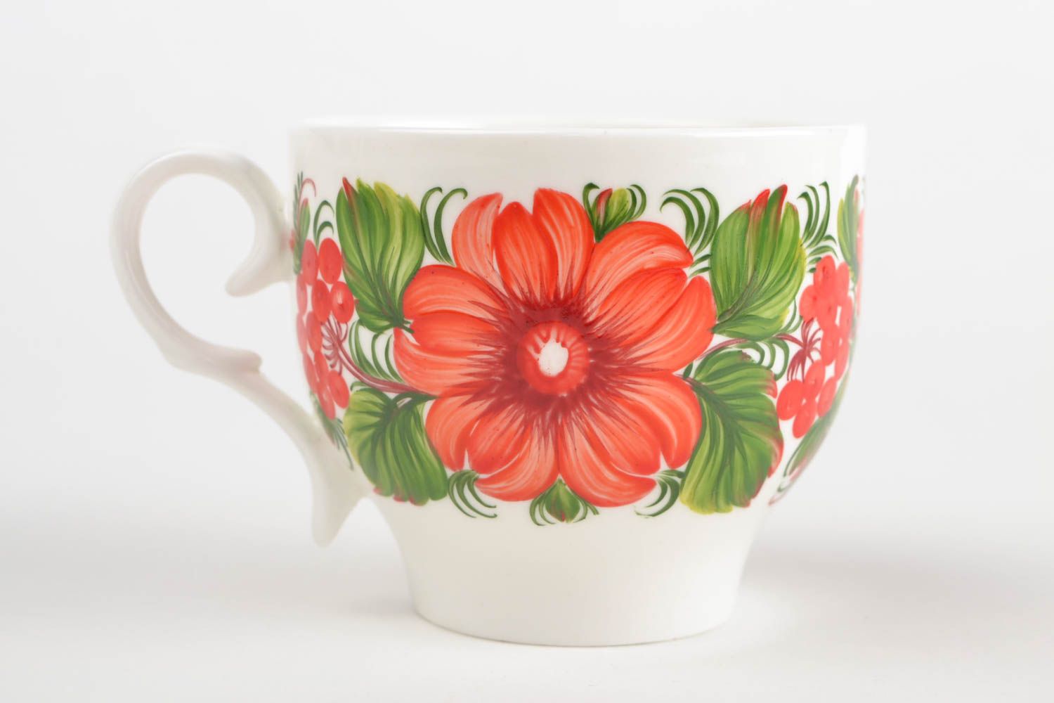 Фарфоровая чашка с Петриковской росписью 220 мл красивая с цветами ручная работа фото 3