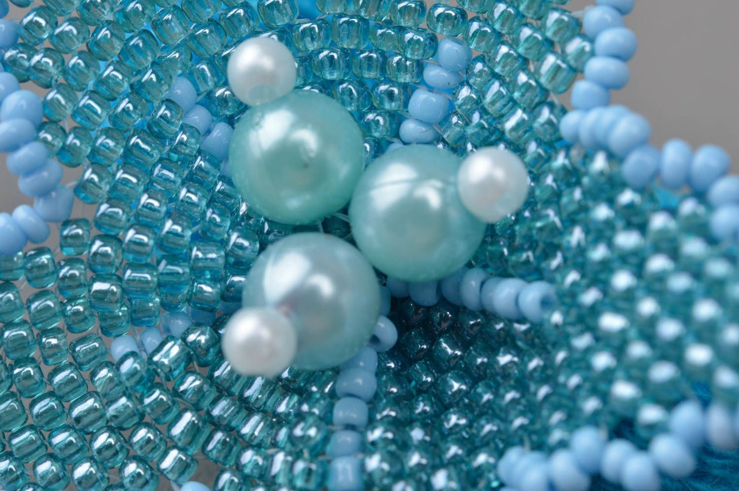 Élastique à cheveux fleur bleue perles de rocaille fait main pour fillette photo 5