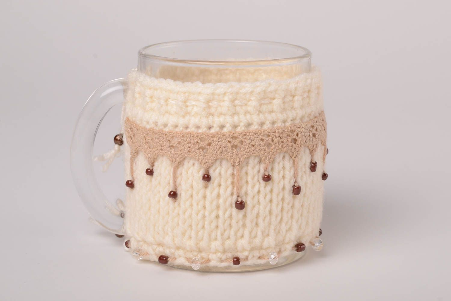 Couvre-tasse tricot fait main Pull pour mug original cadeau acrylique dentelle photo 1