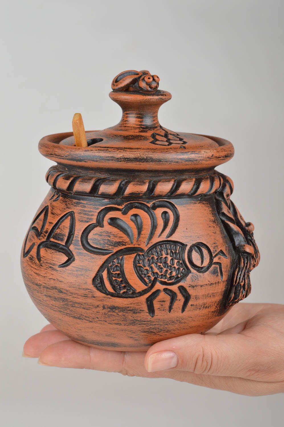 Kitchen decor handmade ceramic pot with lid clay pots decorative pottery photo 3