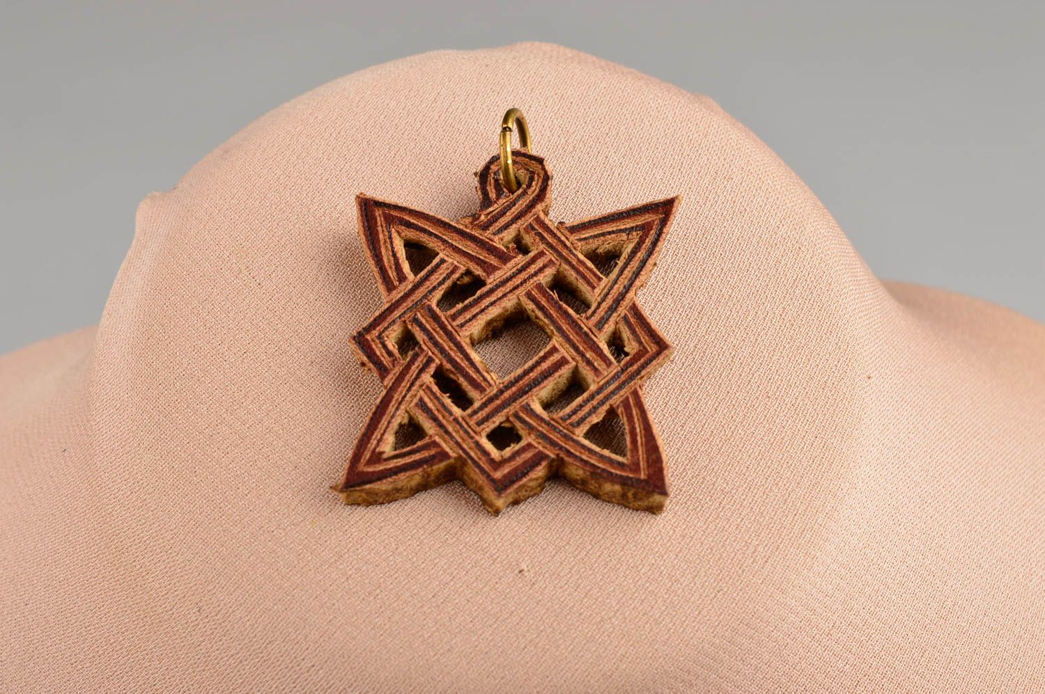 Handmade pendant in ethnic style designer leather pendant unusual jewelry photo 1