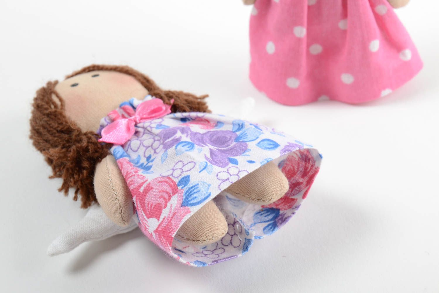 Set of 2 handmade collectible fabric dolls soft rag doll nursery design photo 5