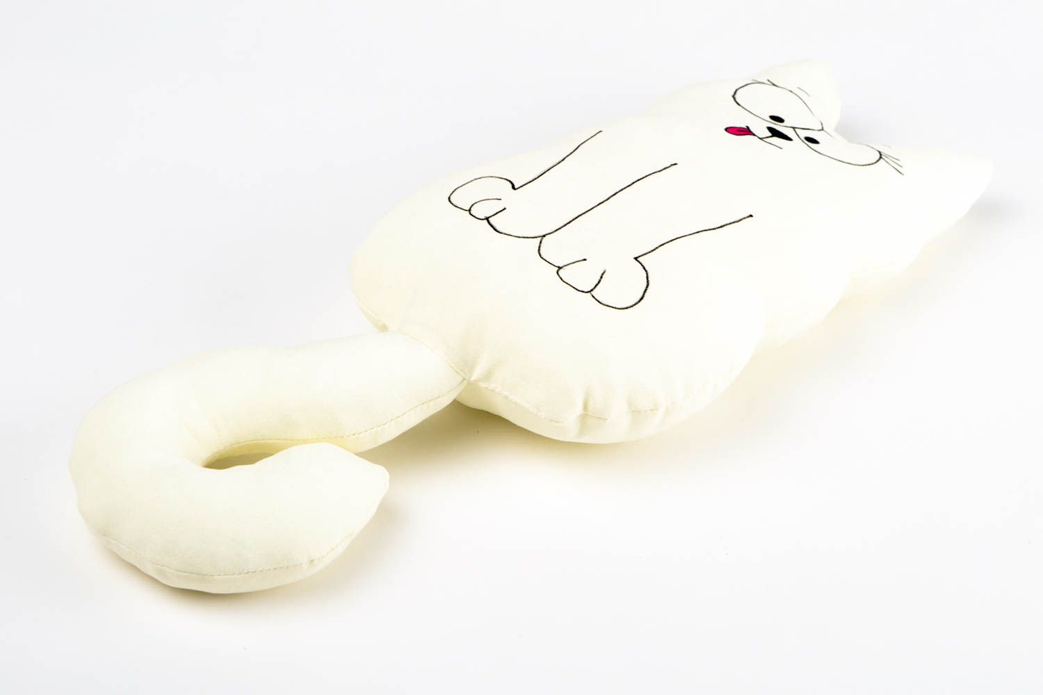 Almohada decorativa juguete hecho a mano gato de tela blanca regalo para niño foto 5