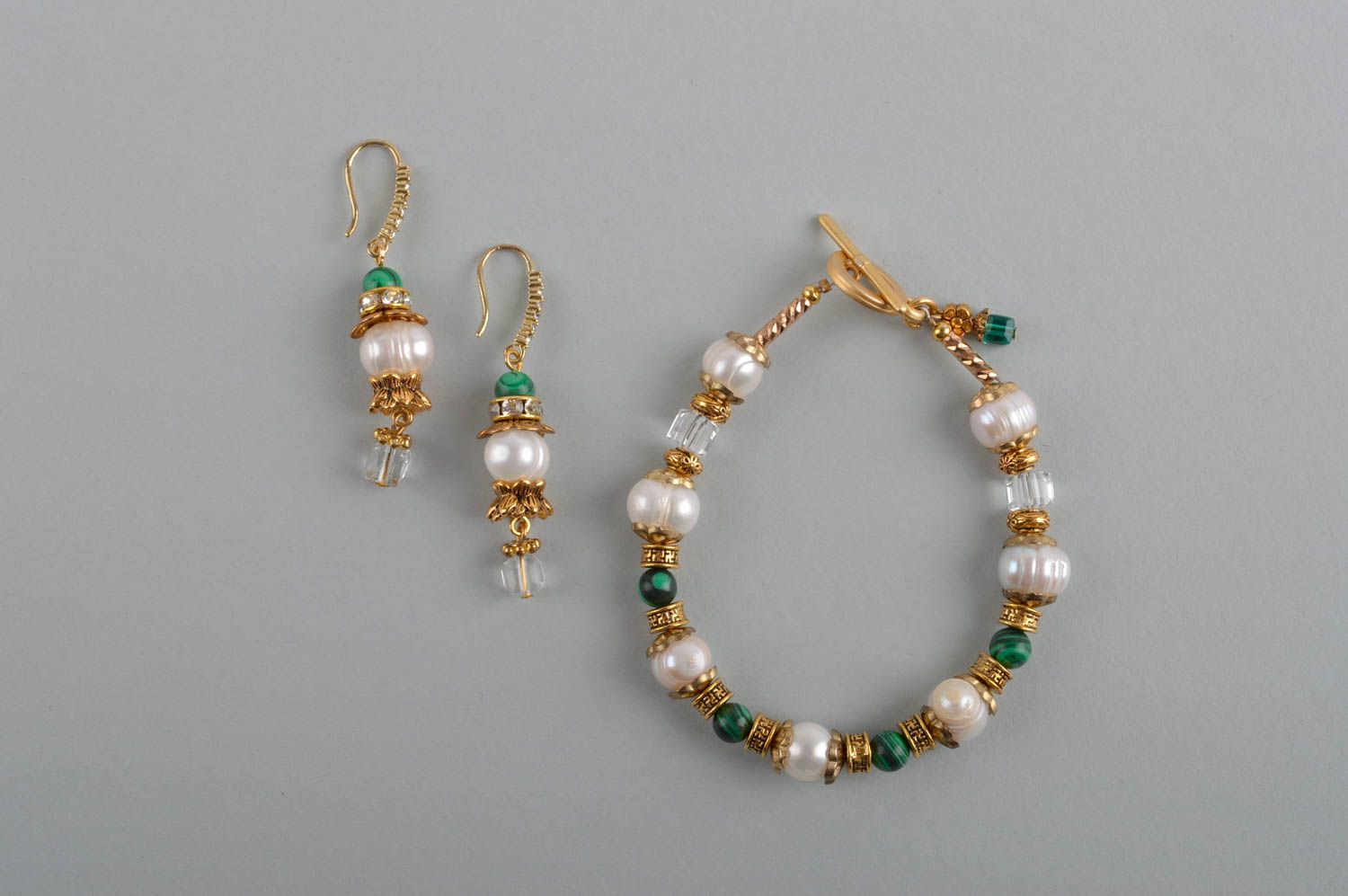 Boucles d'oreilles Bracelet fait main en laiton et perles Accessoires femme photo 2