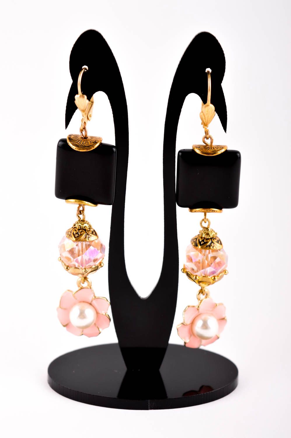 Boucles d'oreilles onyx Bijou fait main pendantes design Cadeau pour femme photo 2