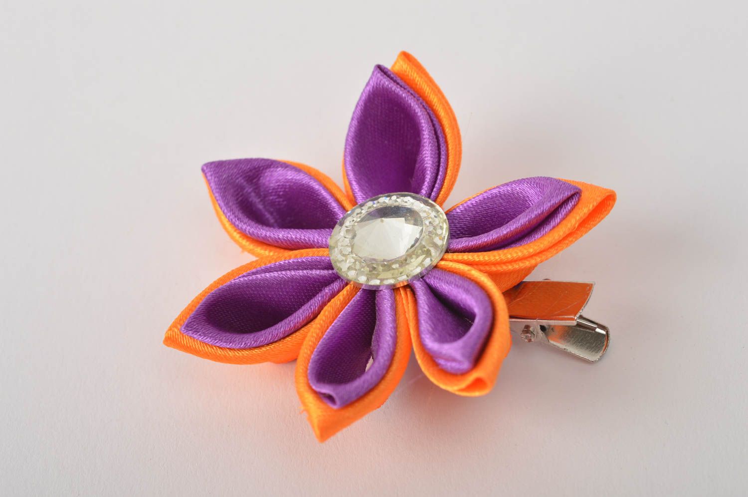 Violett orange Blume Haarspange handgemachter Schmuck Accessoires für Mädchen foto 2
