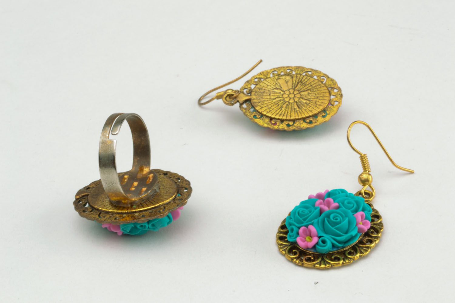 Vintage polymer clay ring and earrings photo 5