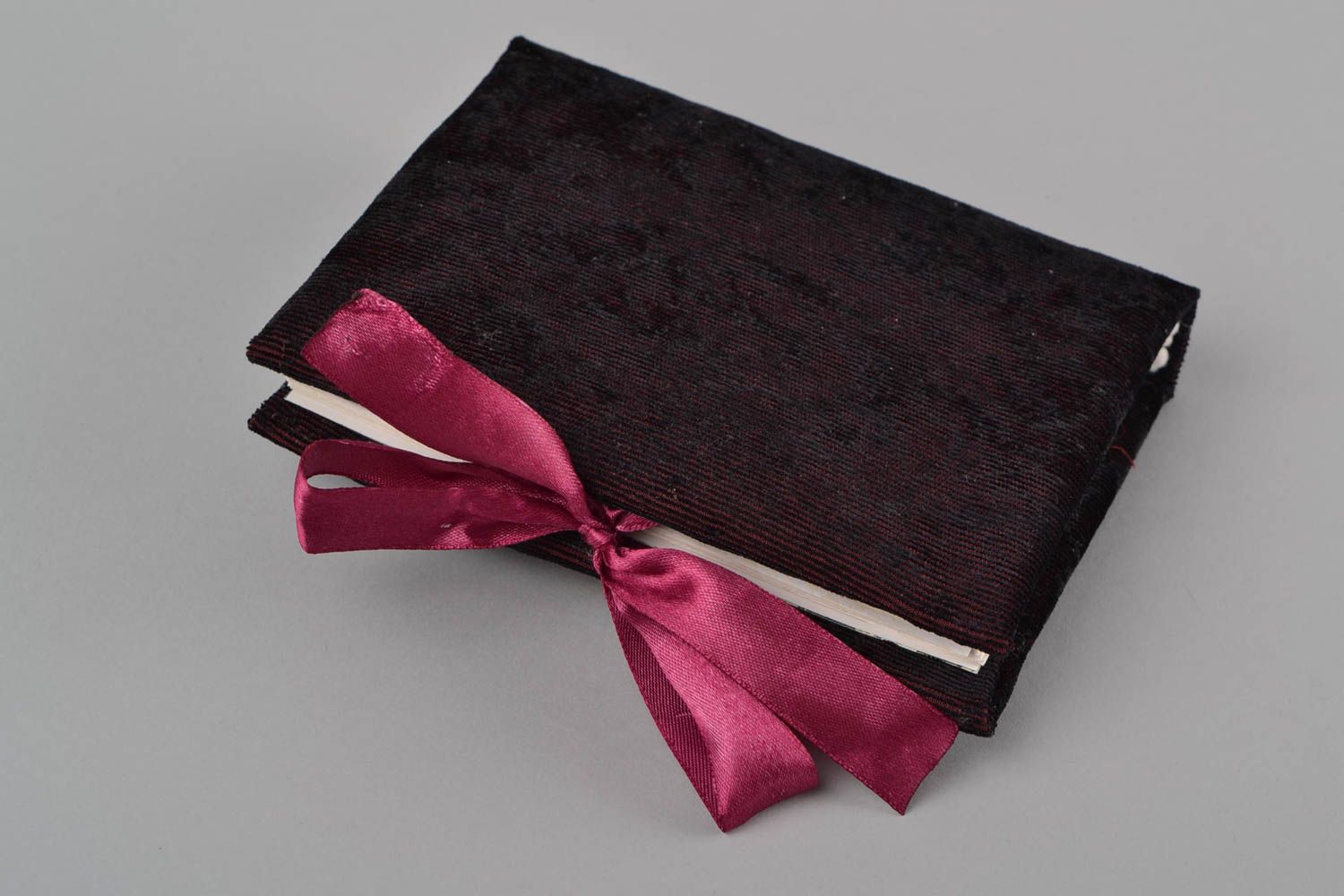 Handmade designer scrapbooking notebook with dark fabric cover and satin ribbon photo 5