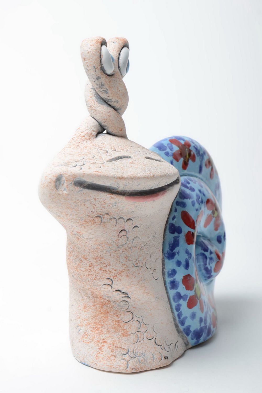 Handmade designer semi porcelain painted figurine money box floral blue snail photo 2