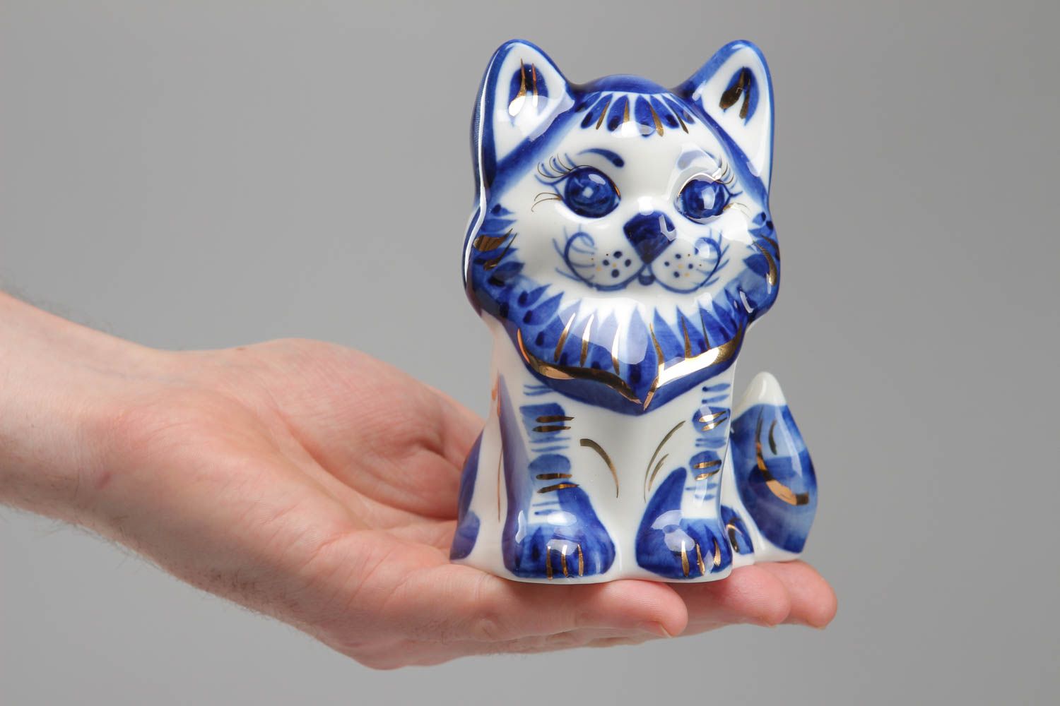 Porcelain statuette with Gzhel painting Cat photo 4