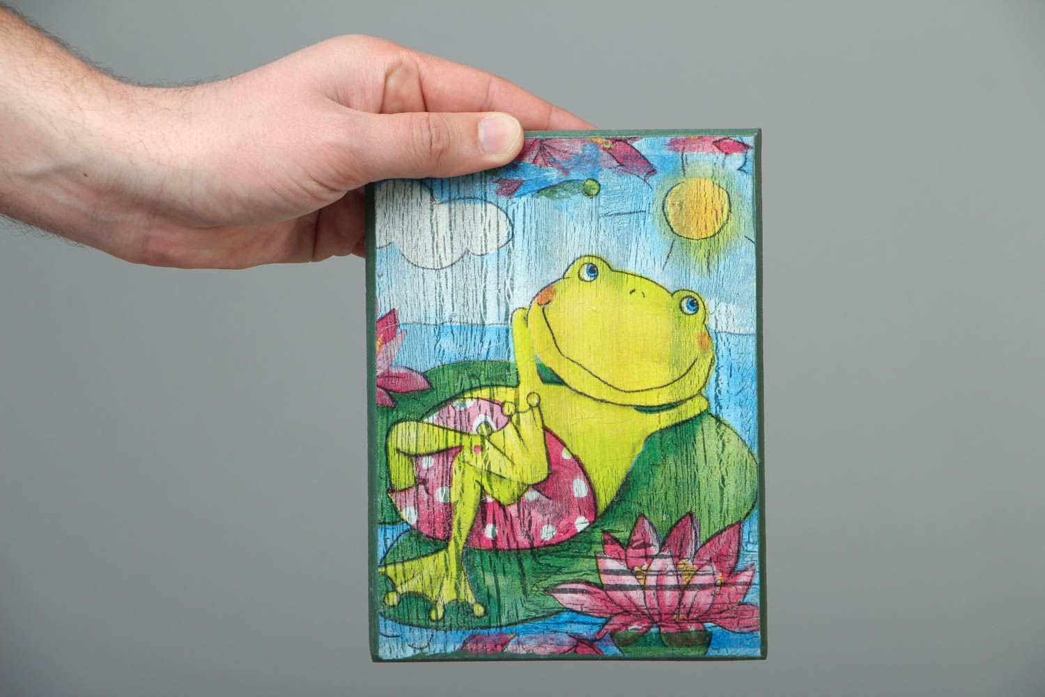 Decoupage wall panel Frog in the Sun photo 4
