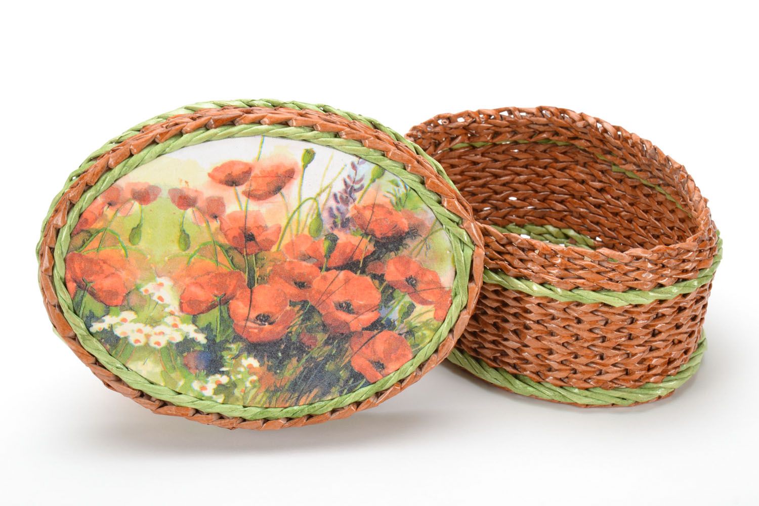 Woven basket with lid Poppies photo 4