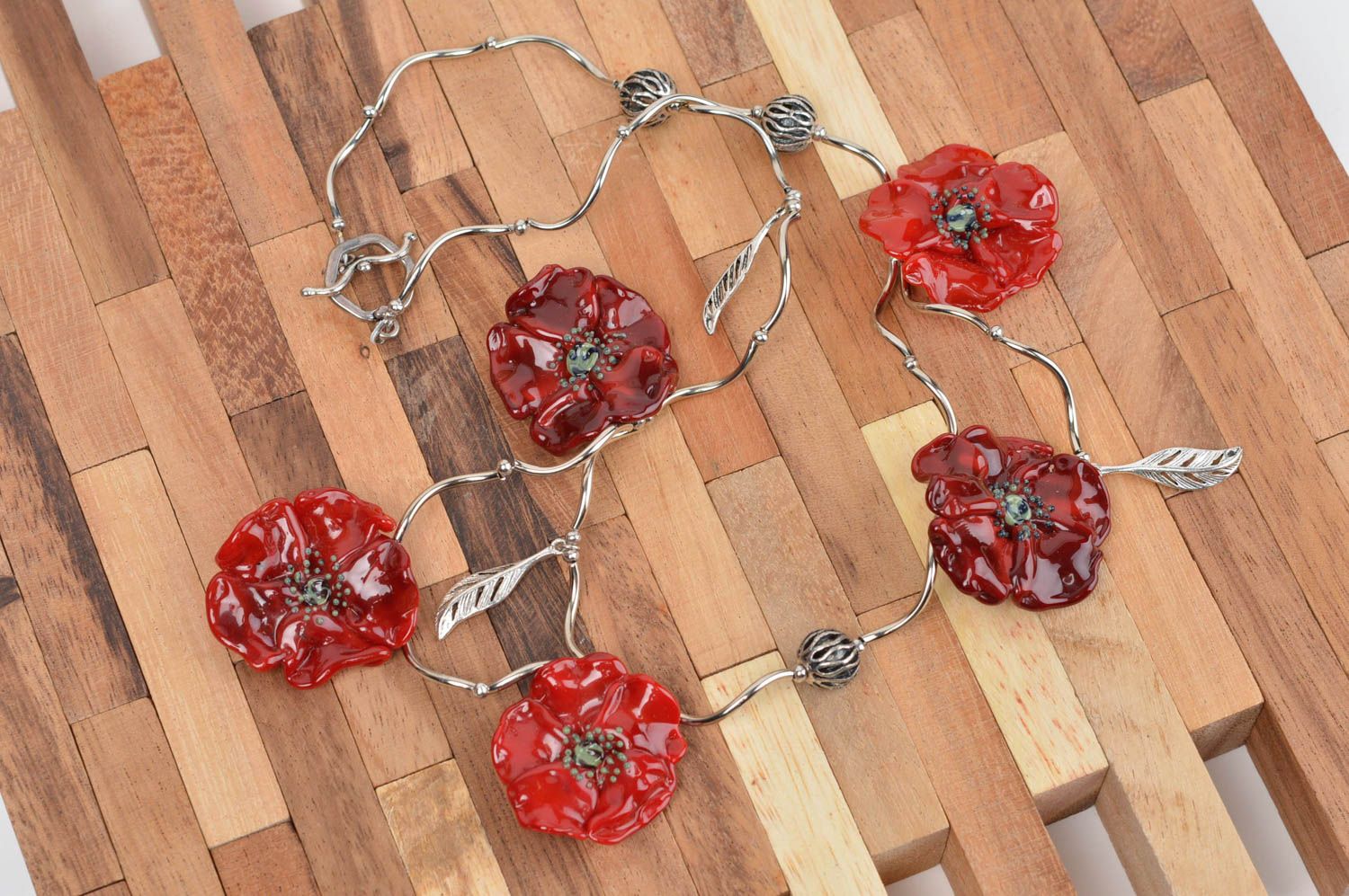 Handmade Schmuck Blumen Collier Schmuck aus Glas Accessoires für Frauen  foto 1