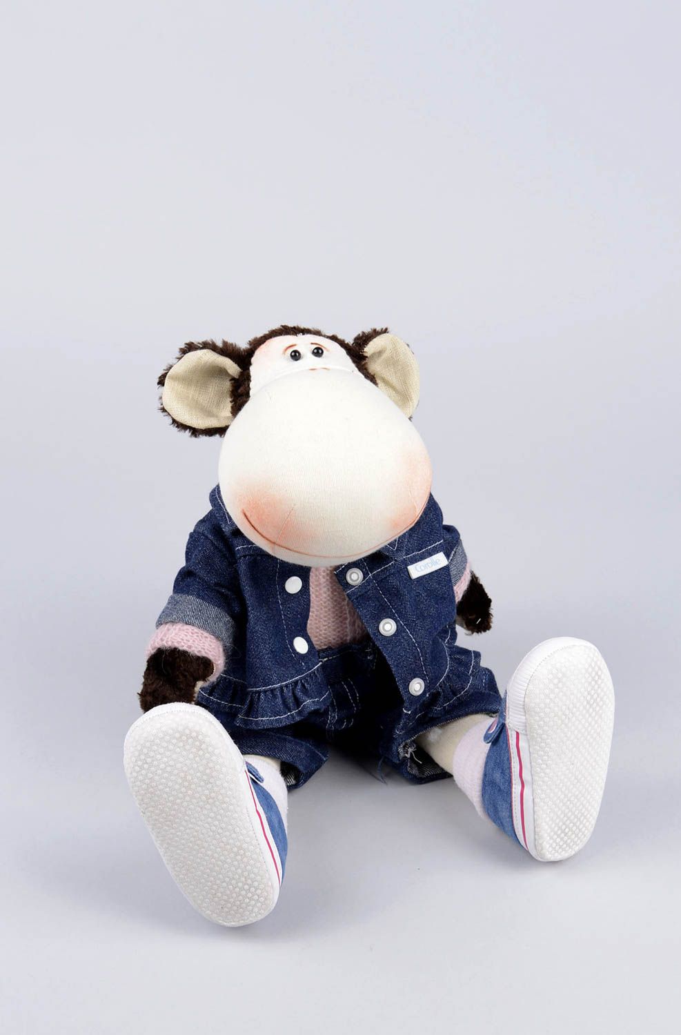 Peluche singe fait main Jouet enfant costume en jean design Cadeau original photo 4