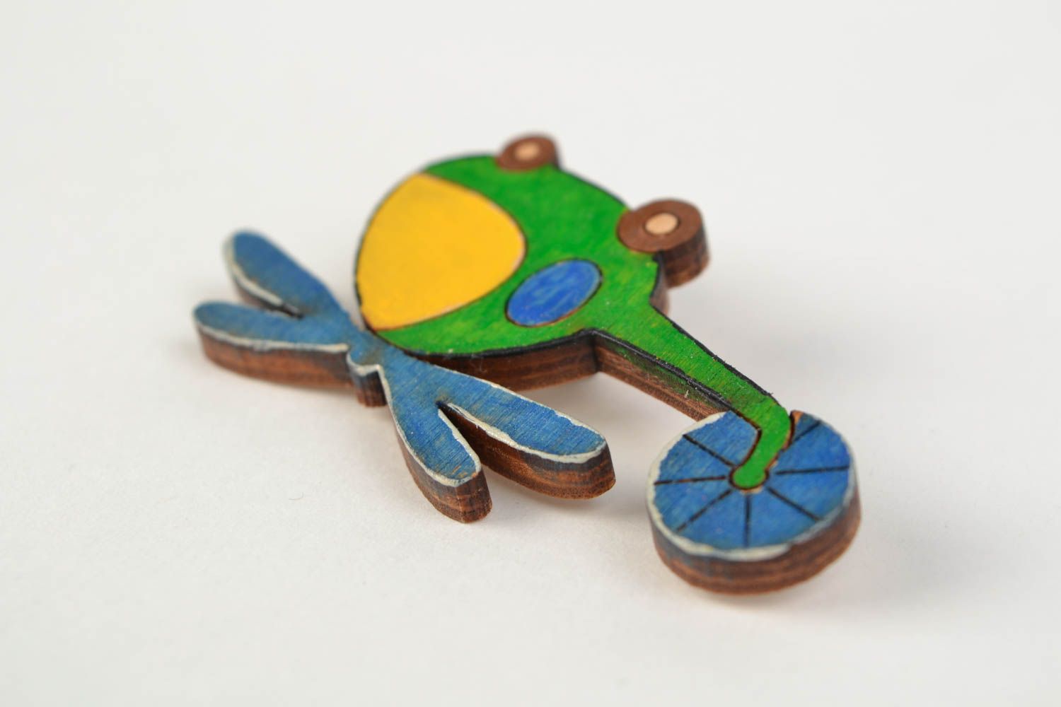 Handmade wooden brooch bright colorful brooch unusual accessory for kids photo 3