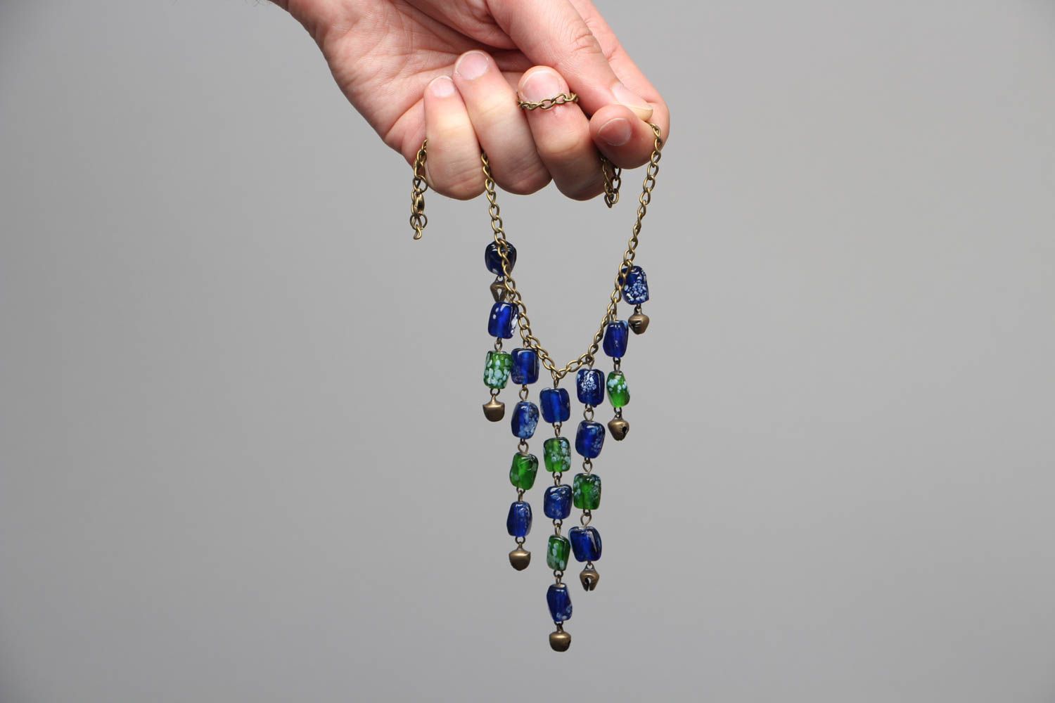 Handmade festive necklace with glass beads Shadow Stream photo 3