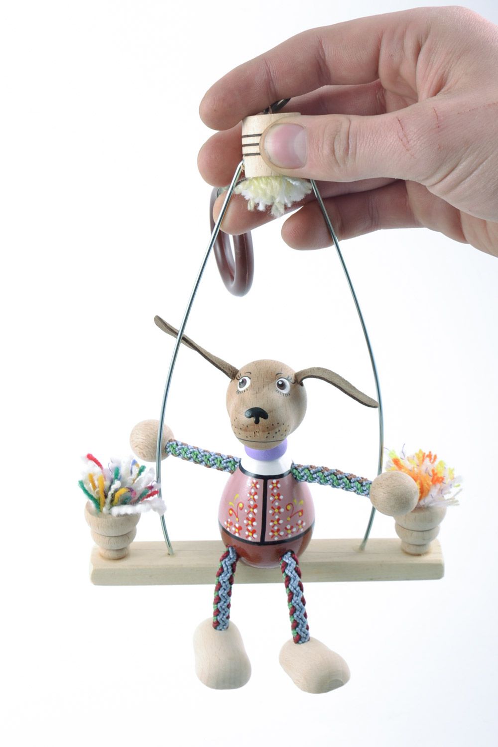 Jouet en bois écologique fait main avec ressort peint petit chien figurine  photo 2