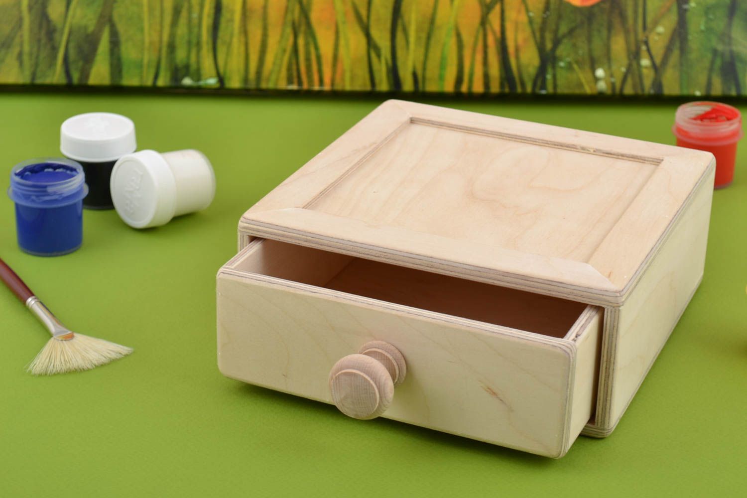 Boîte tiroir en bois brut clair faite main à décorer et peindre soi-même photo 1