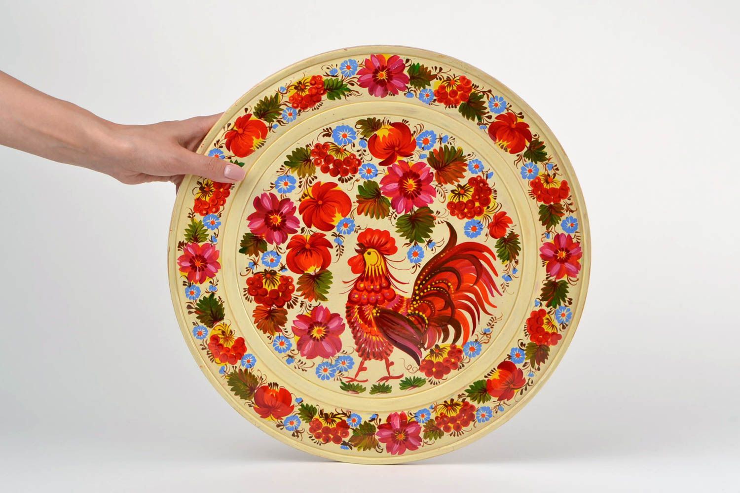Декоративная тарелка на стену деревянная круглая расписная ручной работы  фото 7