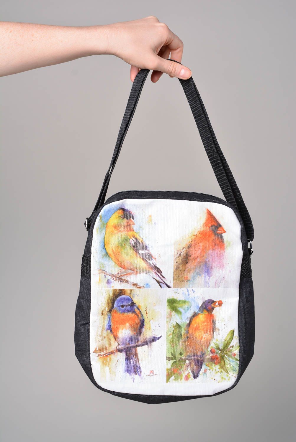 Сумка ручной работы сумка через плечо текстильная сумка с рисунком птичек фото 2