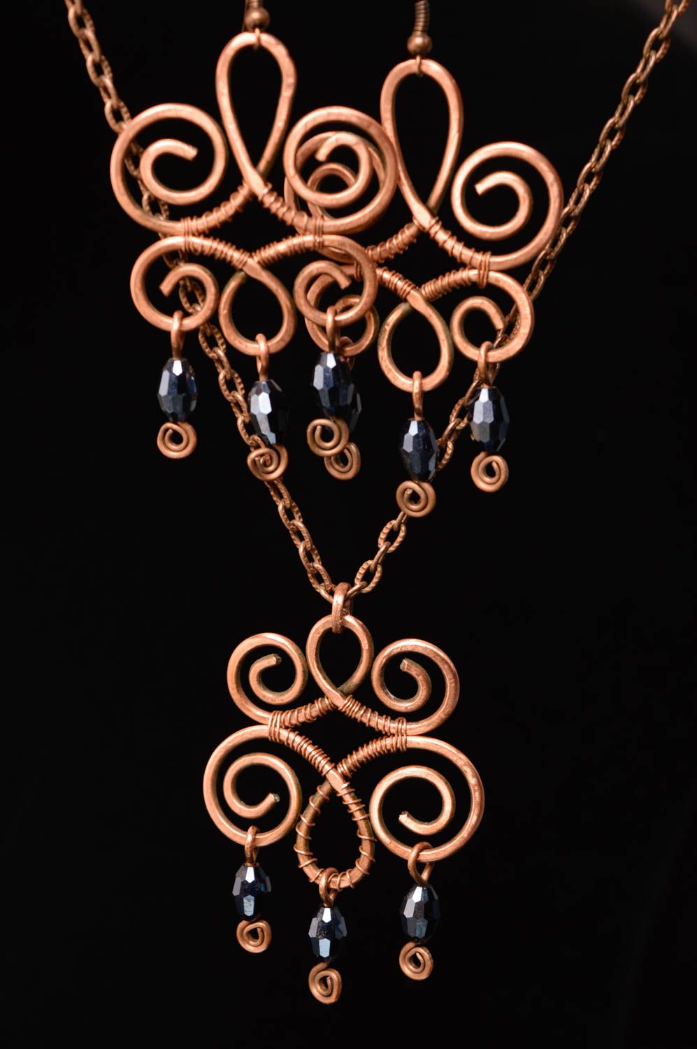 Ensemble de bijoux en cuivre technique de wire wrap boucles d'oreilles et pendentif Leyla photo 4