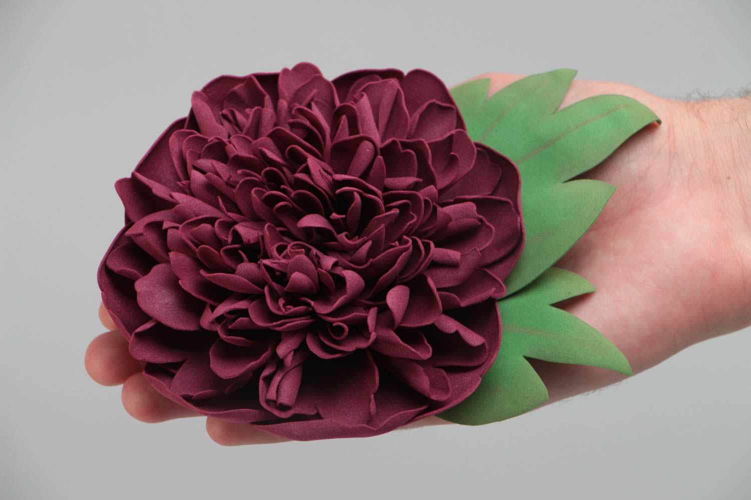 Large volume handmade designer textile foamiran flower brooch Peony photo 5