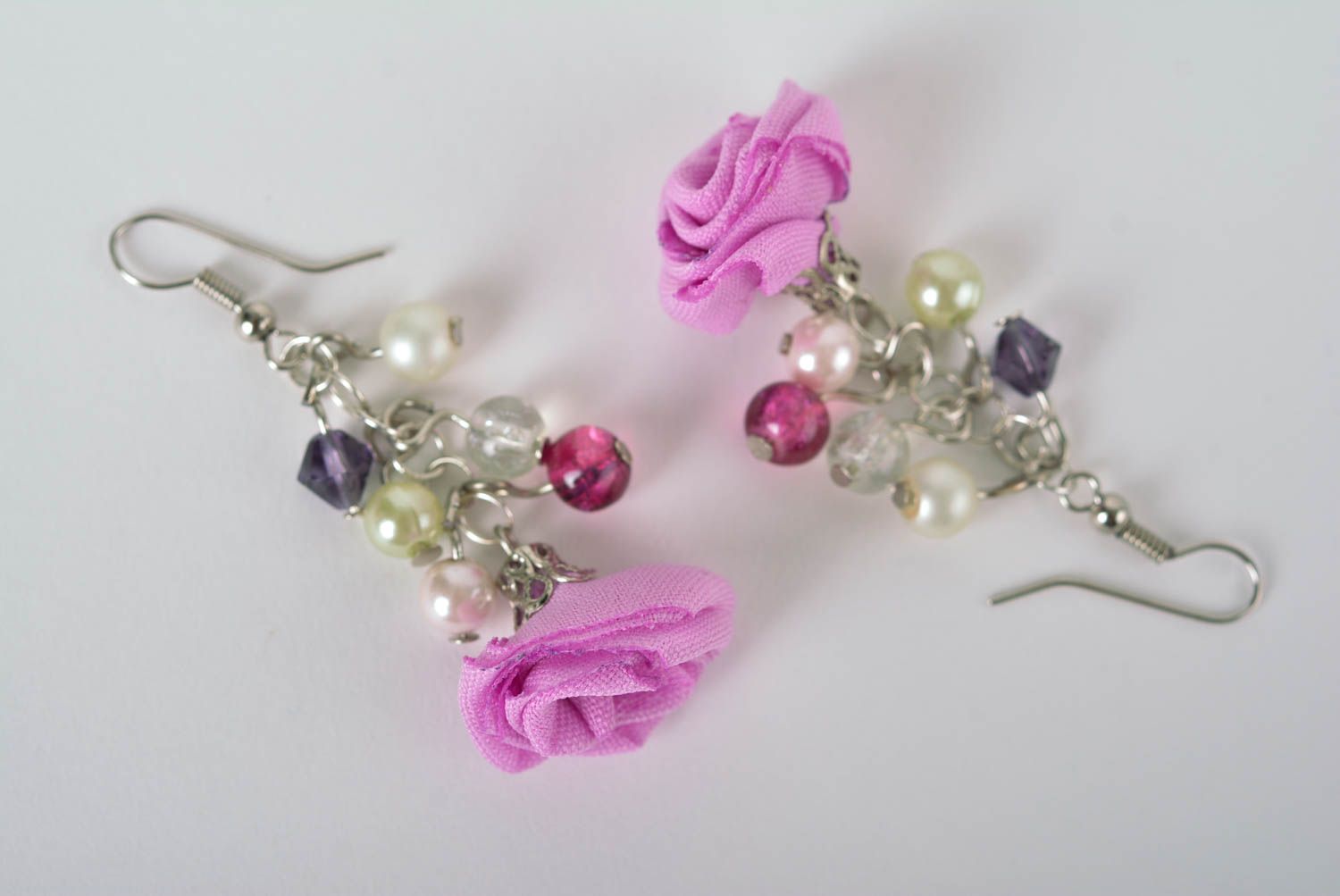 Handmade beautiful earrings stylish textile earrings beaded jewelry gift photo 2