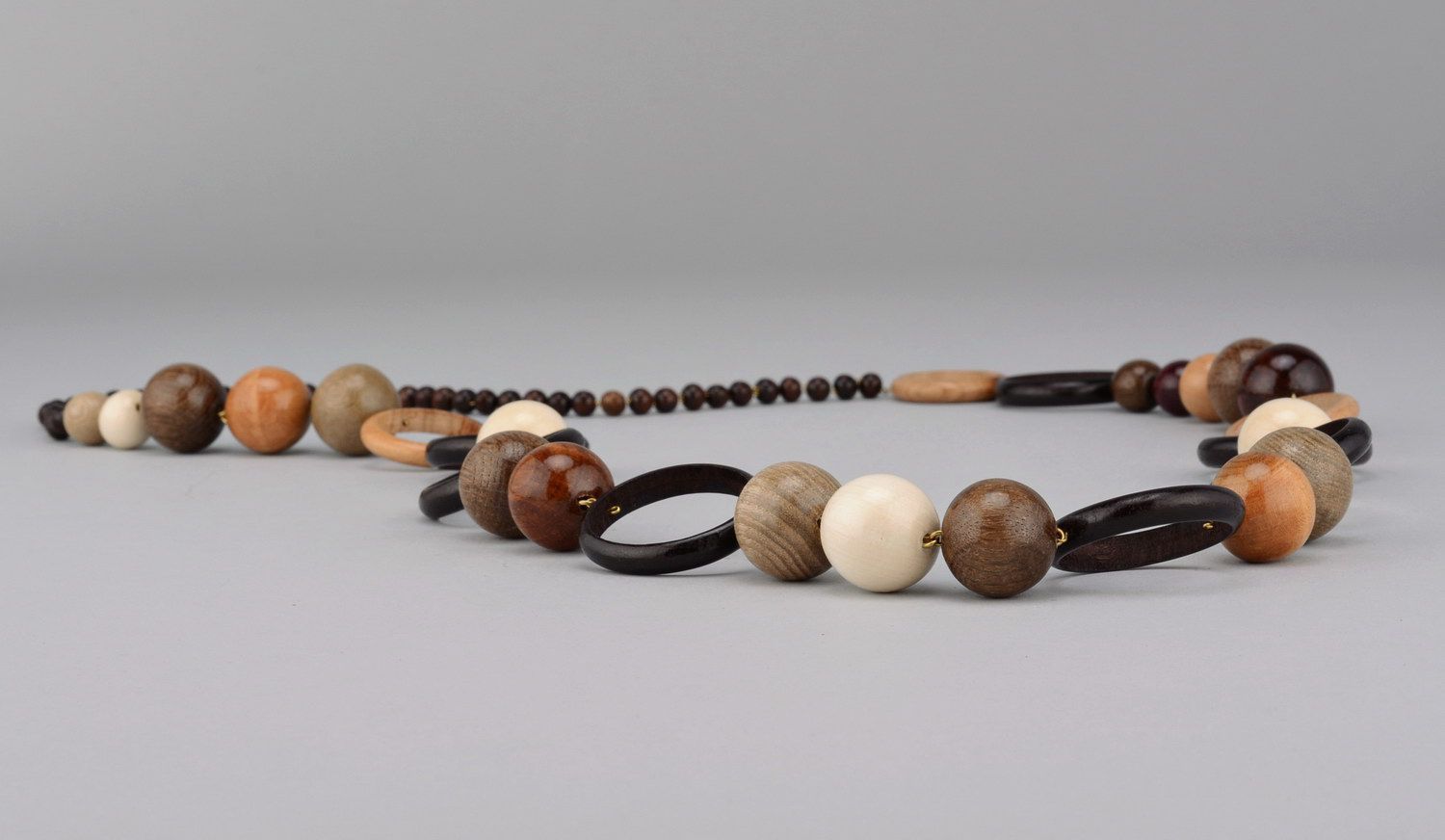 Handmade long wooden beaded necklace photo 1