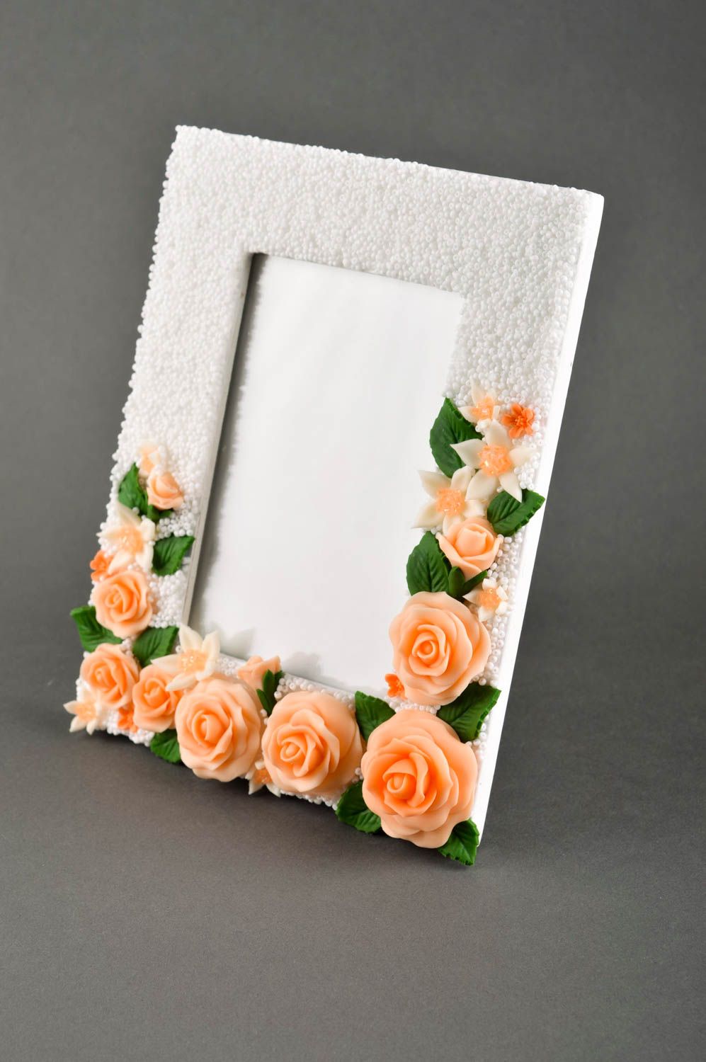 Handmade photo frame white wooden photo frame designer photo frame with roses photo 1