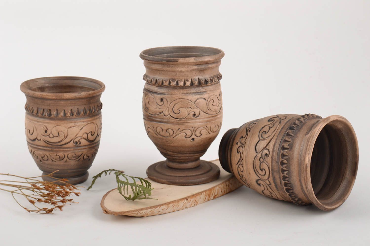 Set of handmade decorative ceramic shot glasses 1 for 330 ml and 2 for 250 ml photo 1