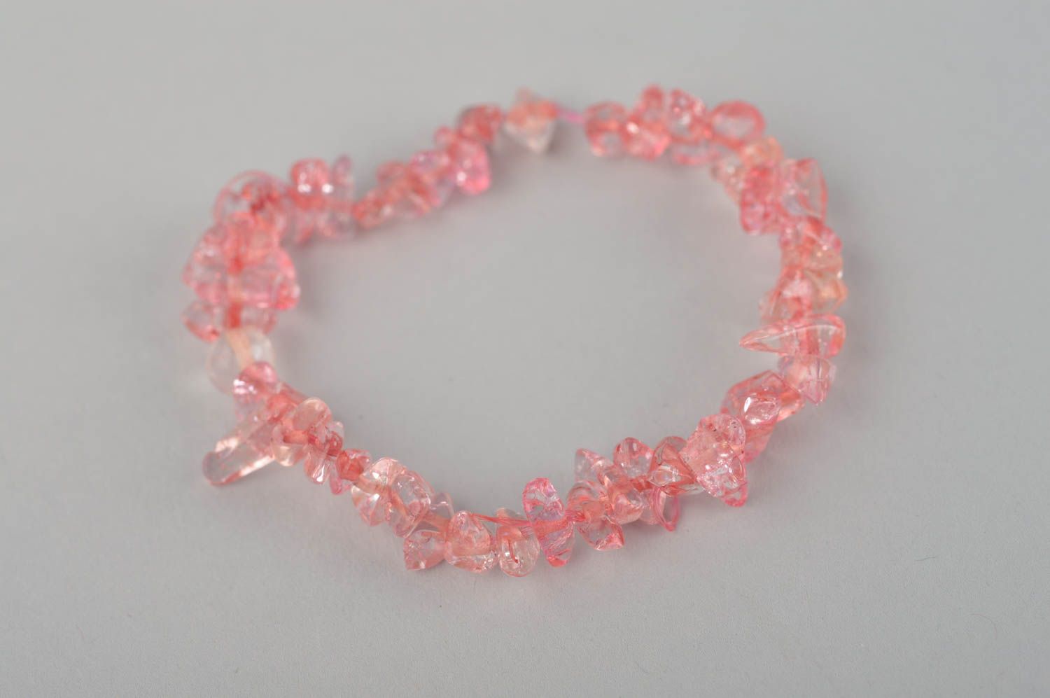Pink transparent beads bracelet on elastic cord for women photo 4