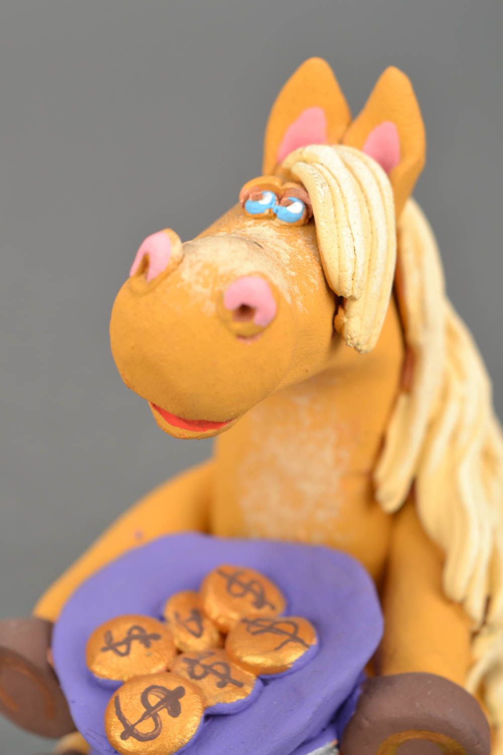 Designer ceramic statuette Horse with Bag of Money photo 4