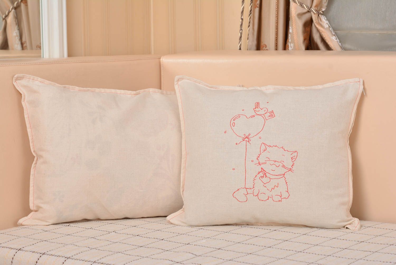Pillowcase made of semi linen with embroidery white handmade home textile photo 1