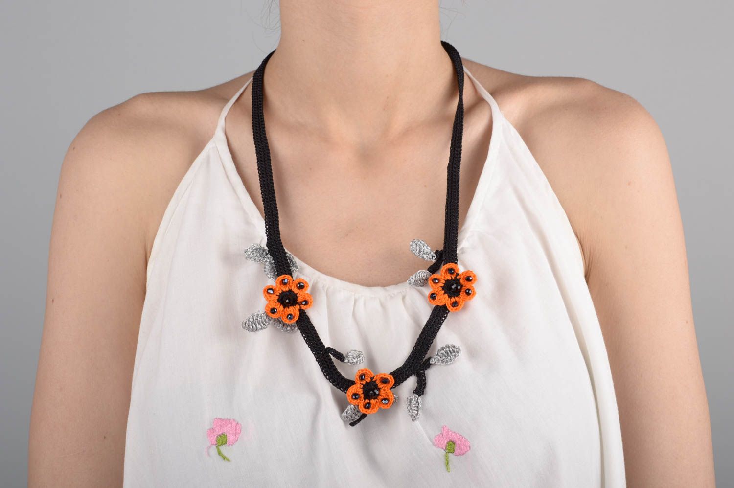 Beautiful handmade crochet flower necklace thread necklace cool jewelry photo 5