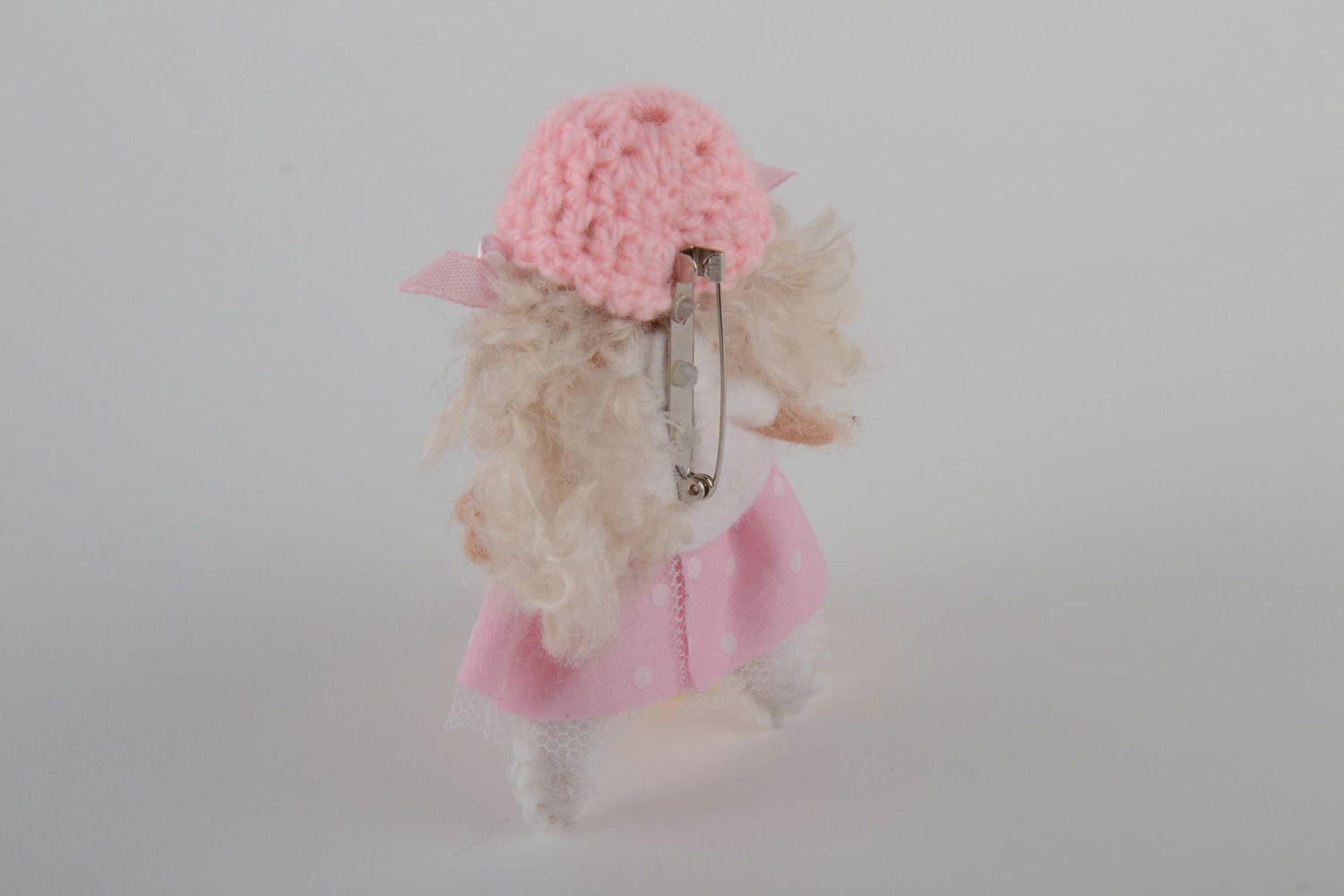 Handmade designer brooch doll in pink clothes photo 3