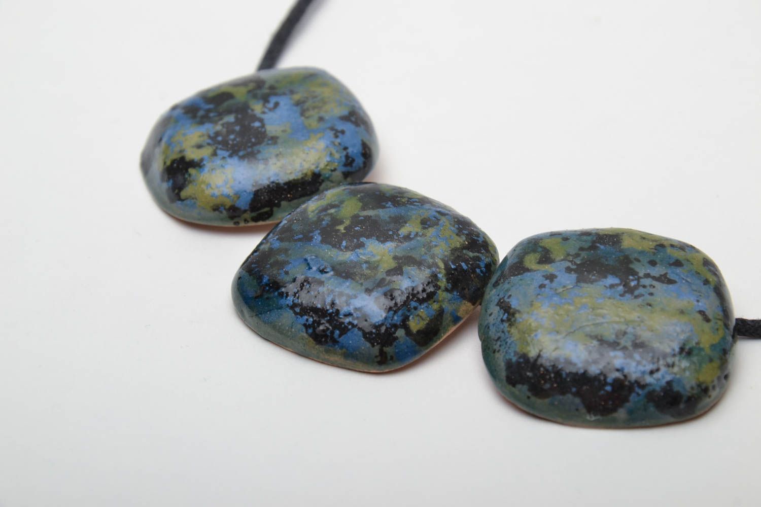 painted ceramic bead necklace with waxed cord photo 3
